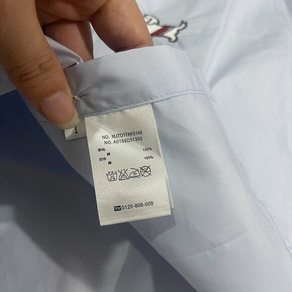 Thom Browne Womens Double Sleeve Logo Cropped Shirt - Picture 7 of 9